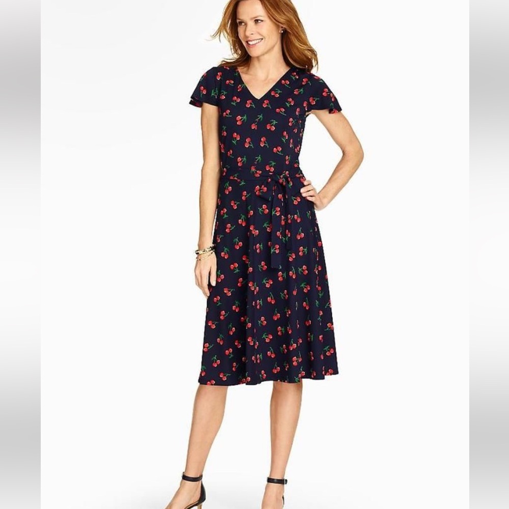 EUC Talbots Navy Cherry Dress - Size Small
